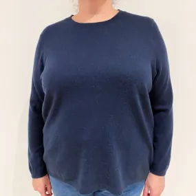 Navy Blue 3/4 Sleeved Cashmere Crew Neck Jumper Extra Large