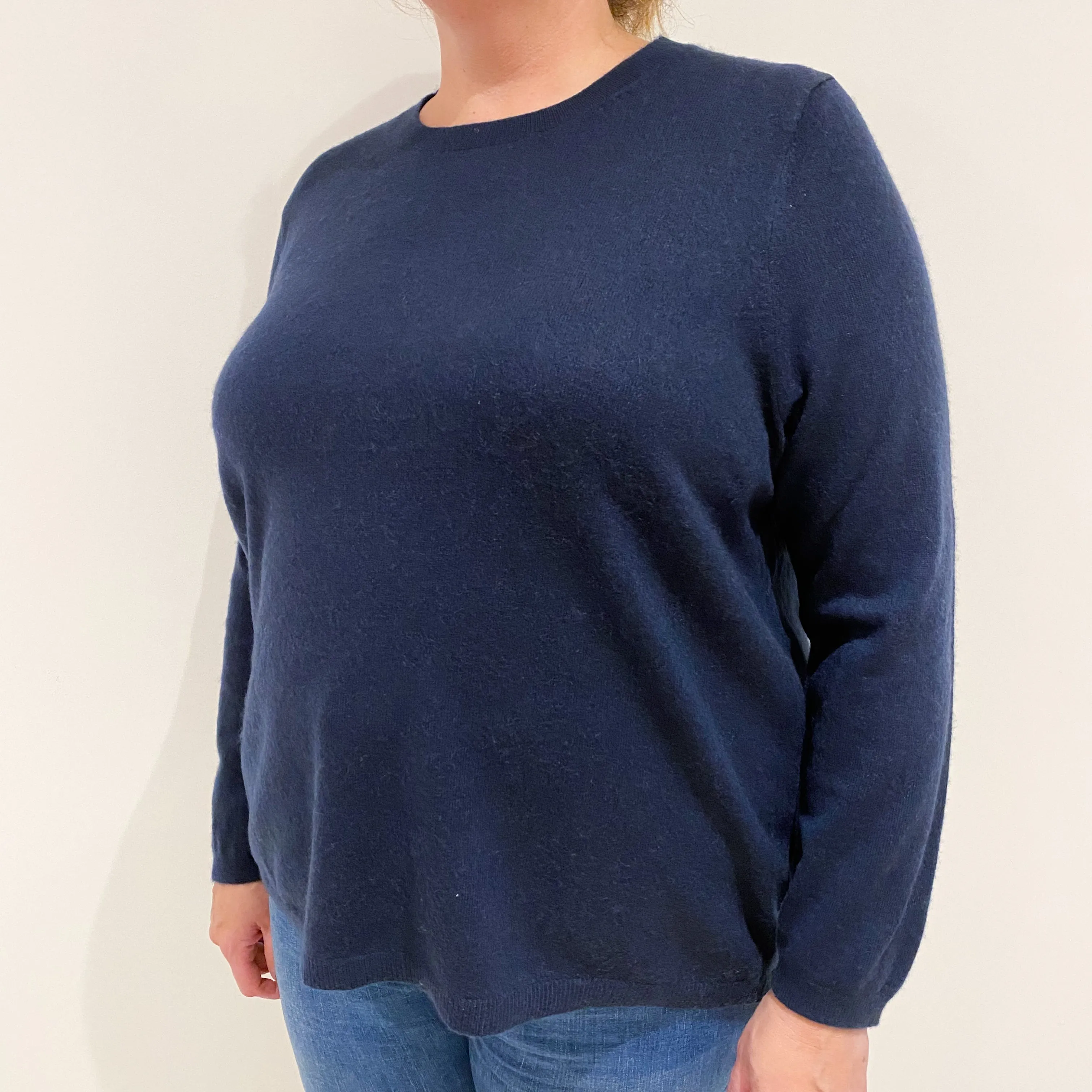 Navy Blue 3/4 Sleeved Cashmere Crew Neck Jumper Extra Large