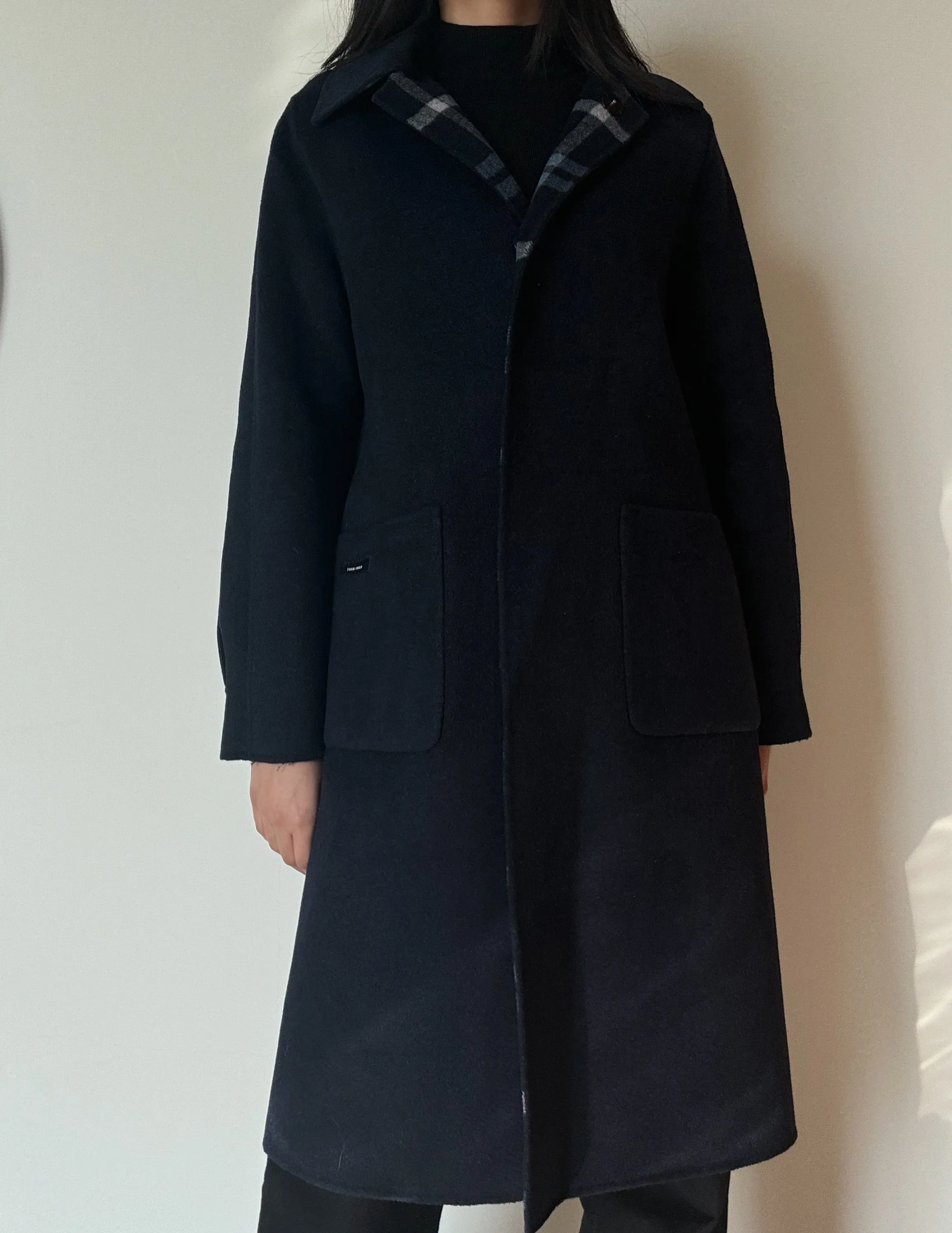 Navy Blue Reversible Coat (Wool-Blend)