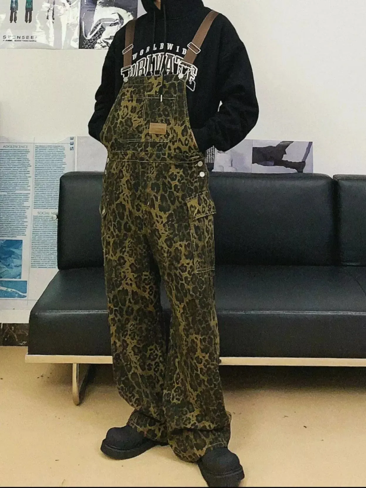 Niceprimes Leopard Print Overall Pants