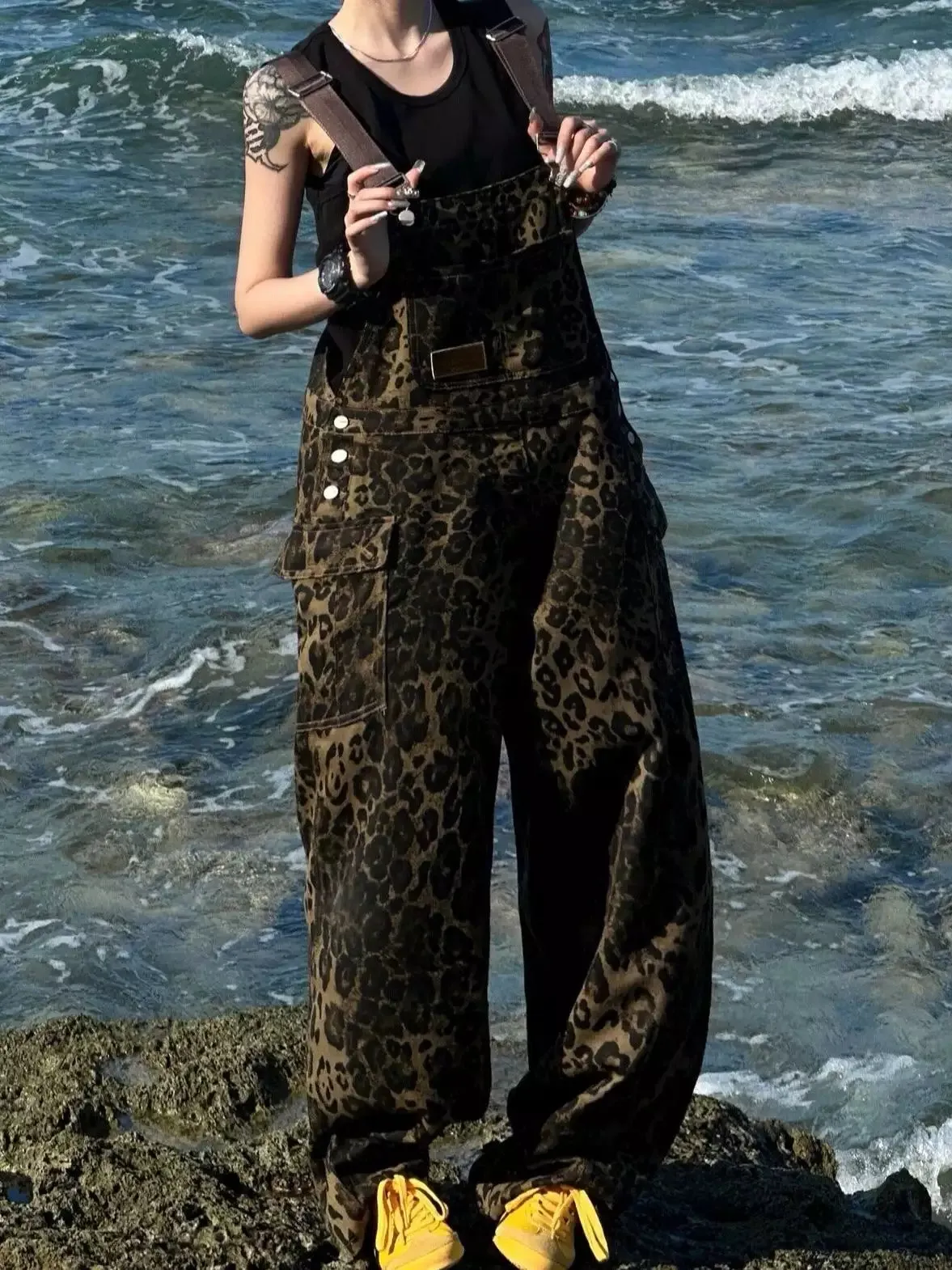 Niceprimes Leopard Print Overall Pants