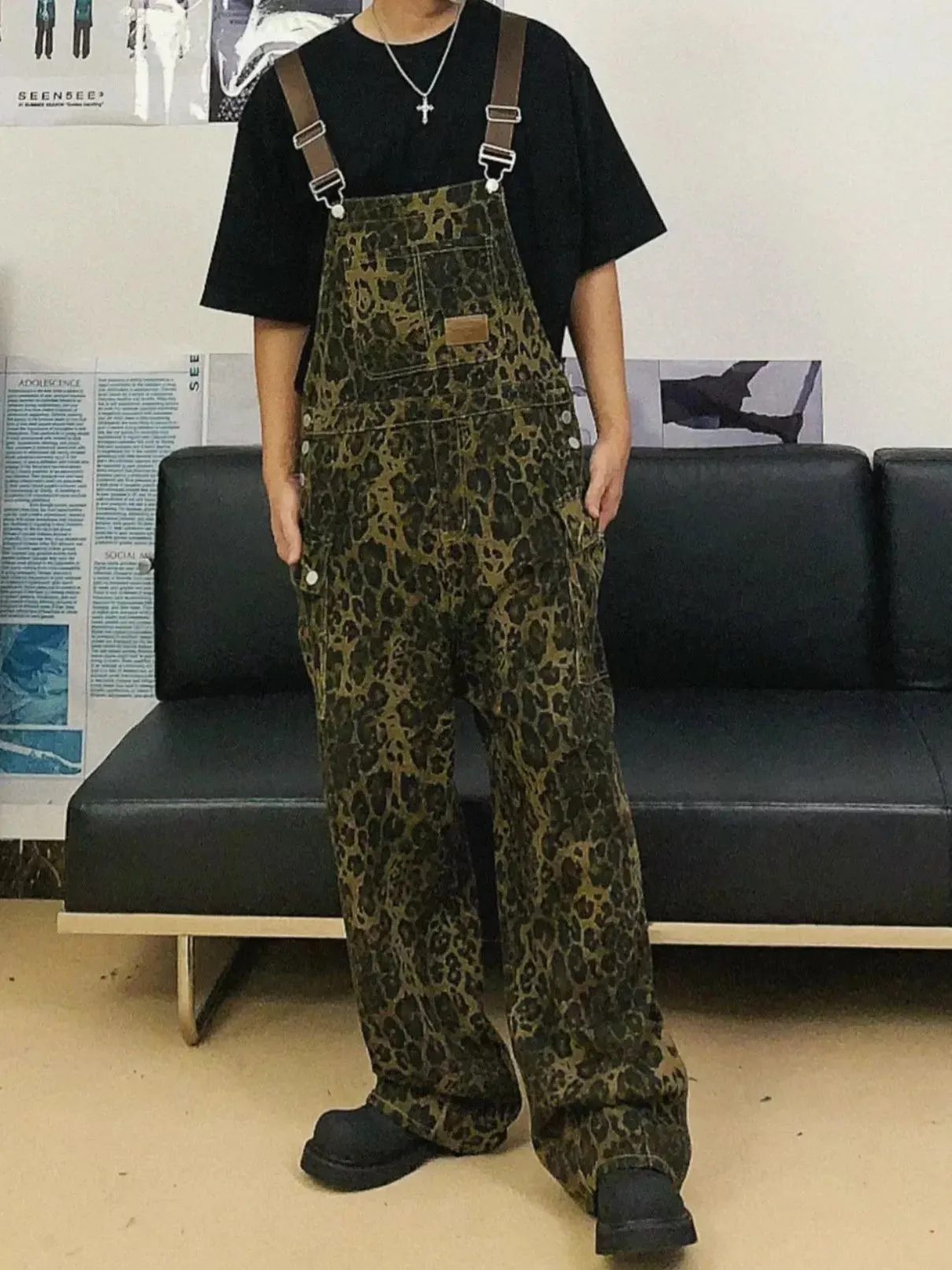 Niceprimes Leopard Print Overall Pants