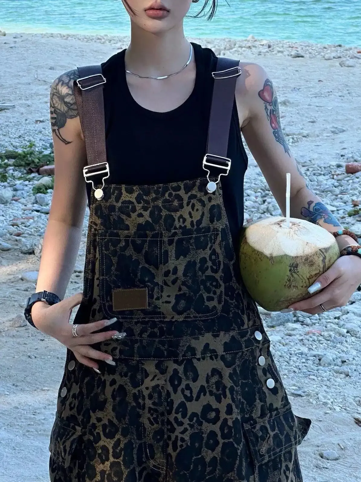 Niceprimes Leopard Print Overall Pants