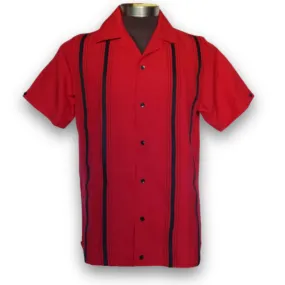 Nifty50's Cruisin Double Stripe Men's Retro Bowling Shirts Red/Black