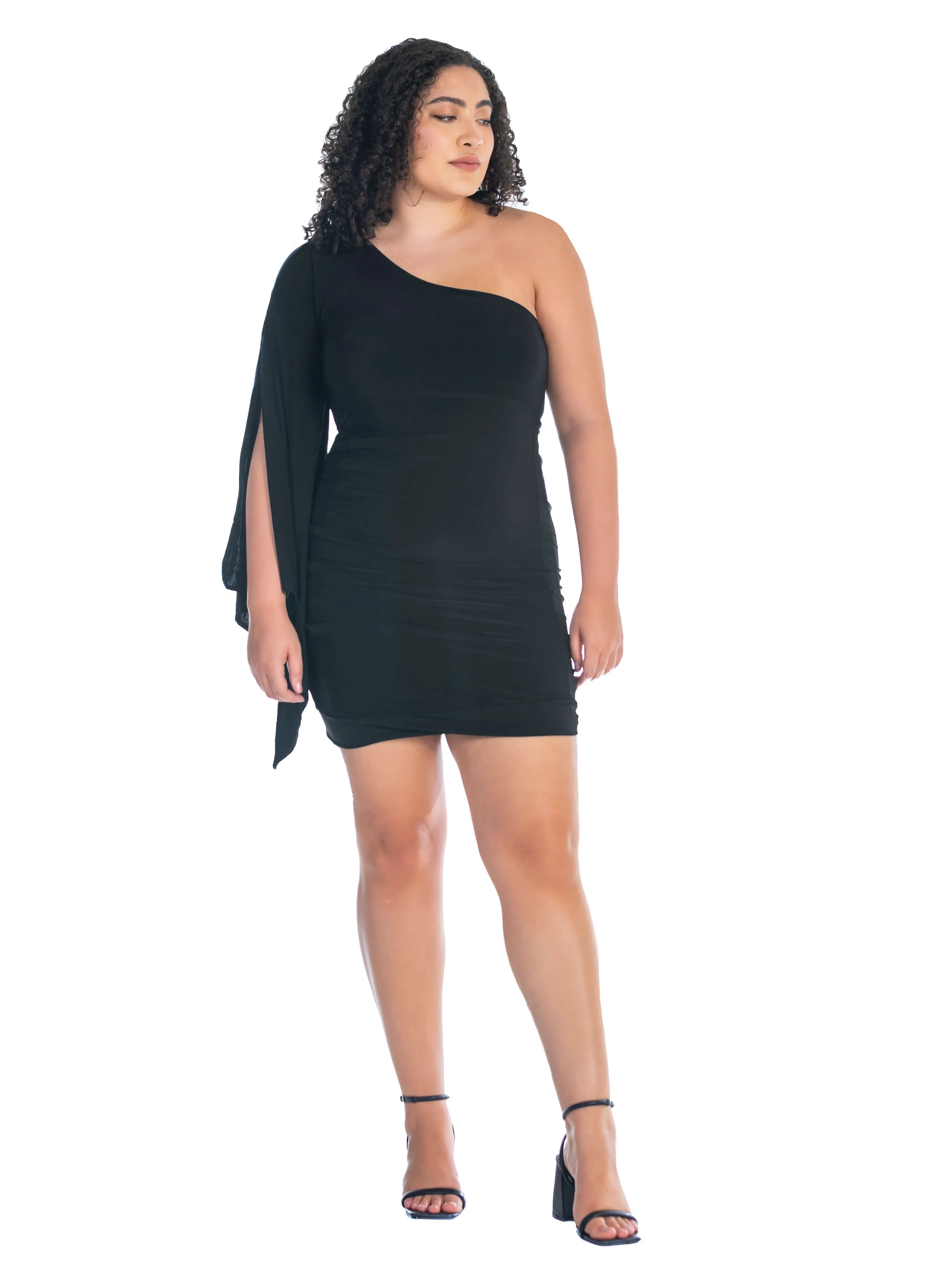 One Shoulder Drape  Bodycon Plus Size Dress