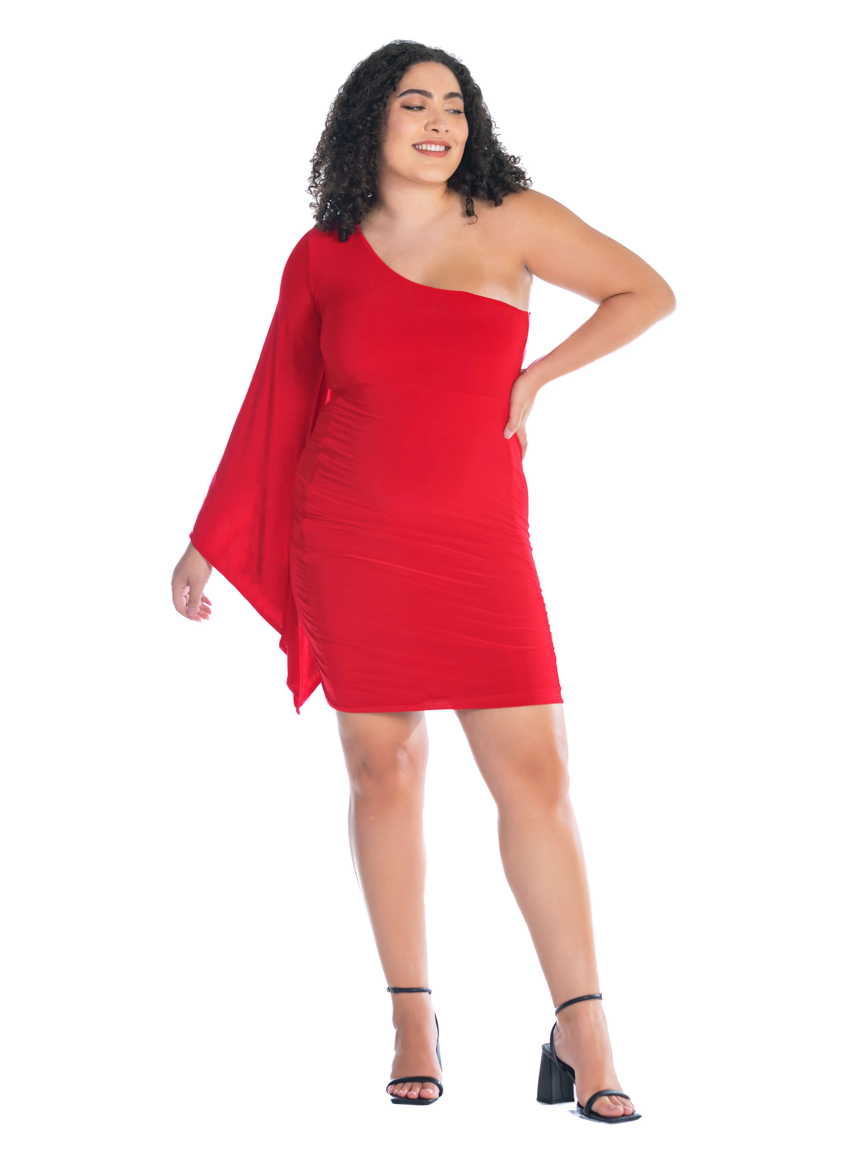One Shoulder Drape  Bodycon Plus Size Dress