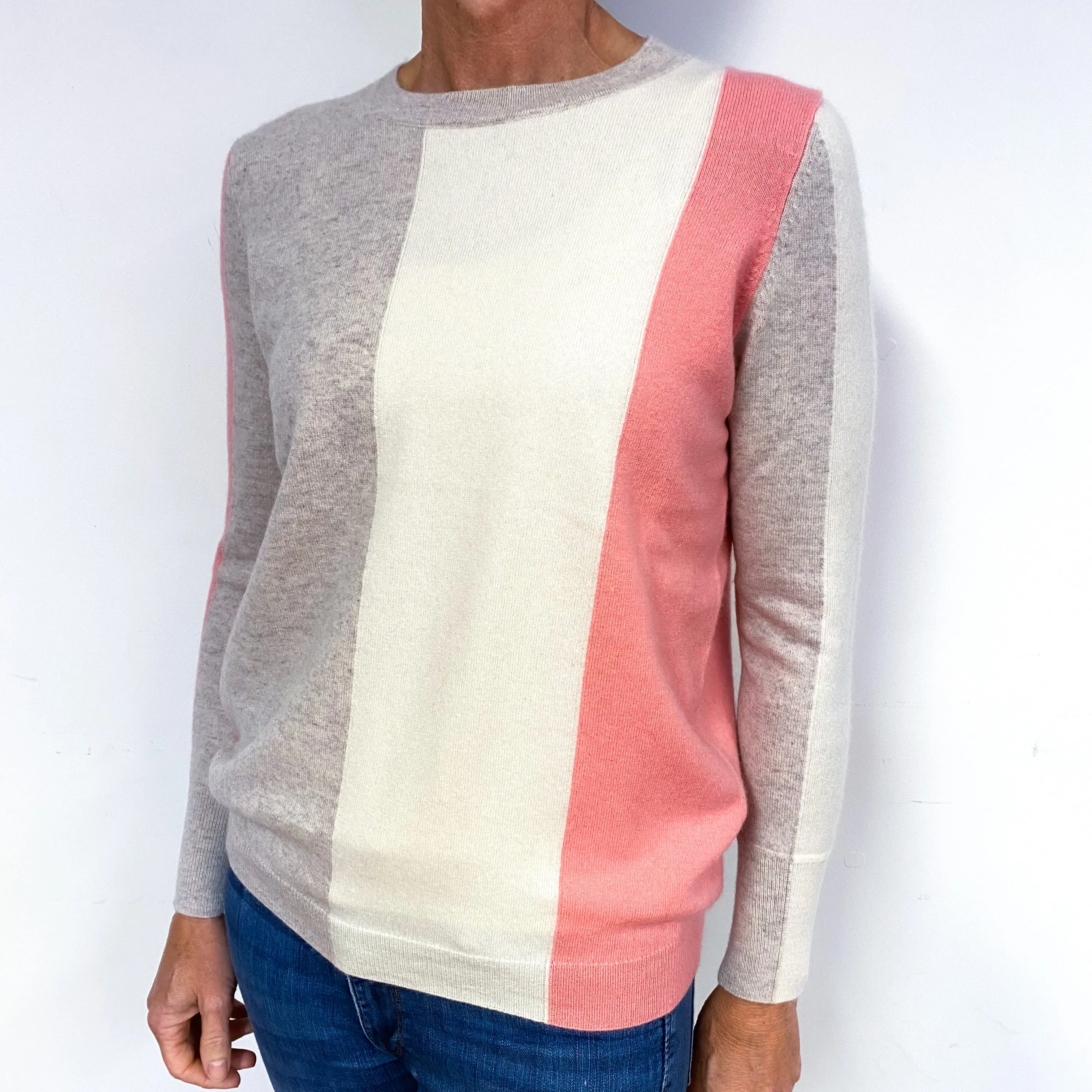 Pale Colour Block Cashmere Crew Neck Jumper Medium