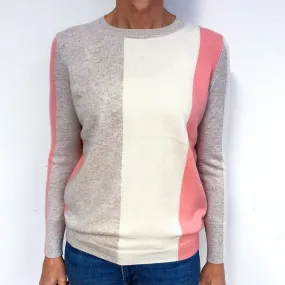 Pale Colour Block Cashmere Crew Neck Jumper Medium
