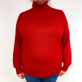 Post Box Red Cashmere Polo Neck Jumper XXXL