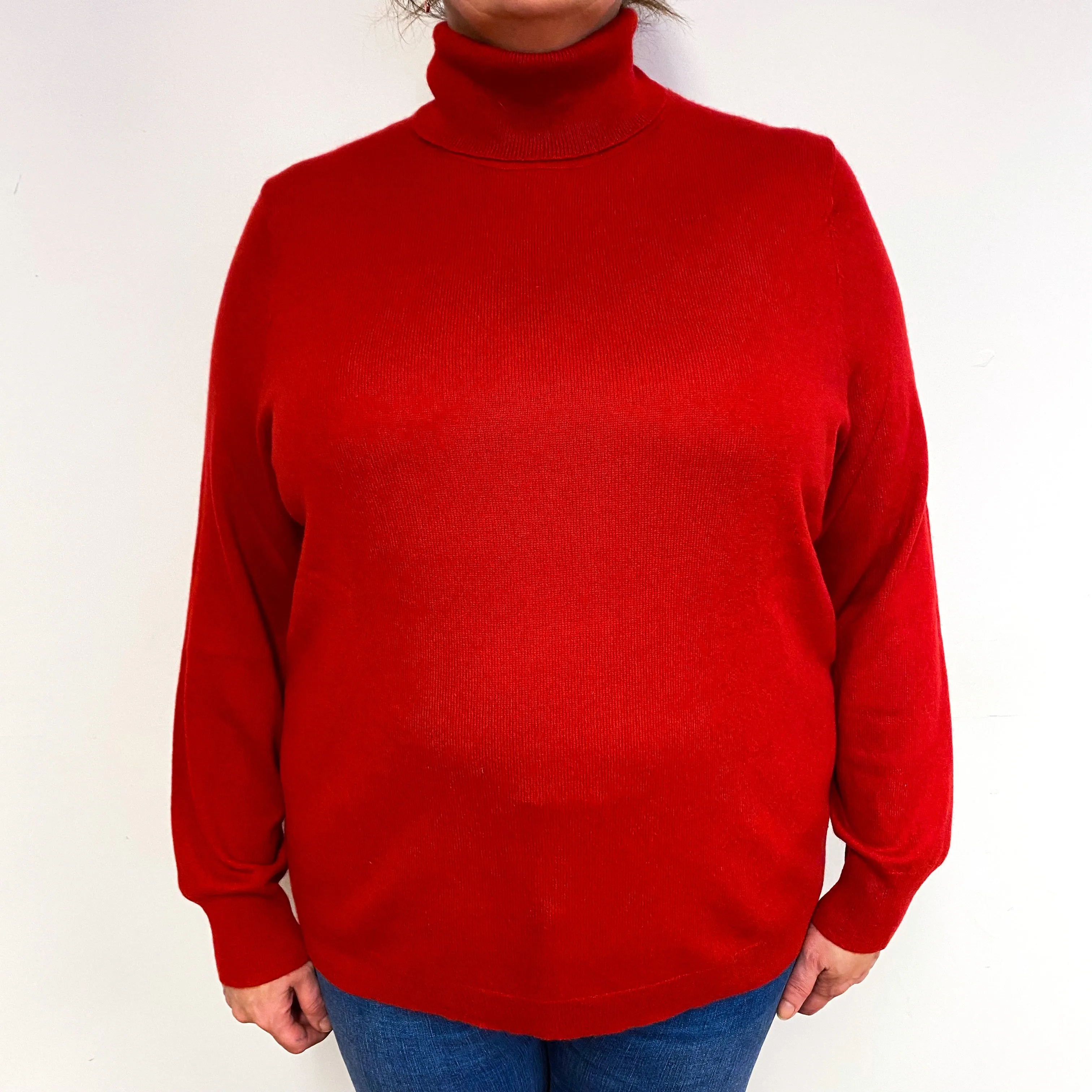 Post Box Red Cashmere Polo Neck Jumper XXXL