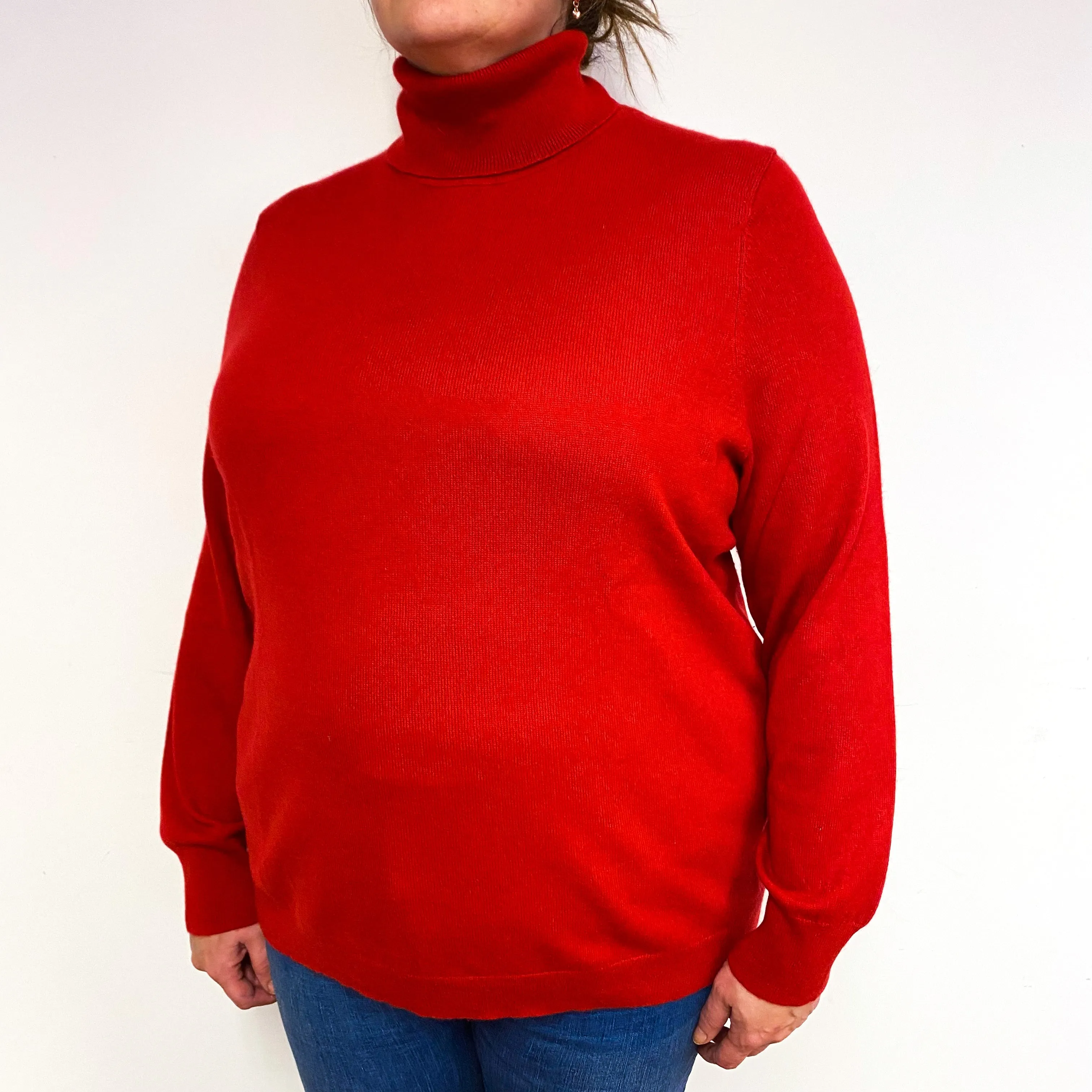 Post Box Red Cashmere Polo Neck Jumper XXXL