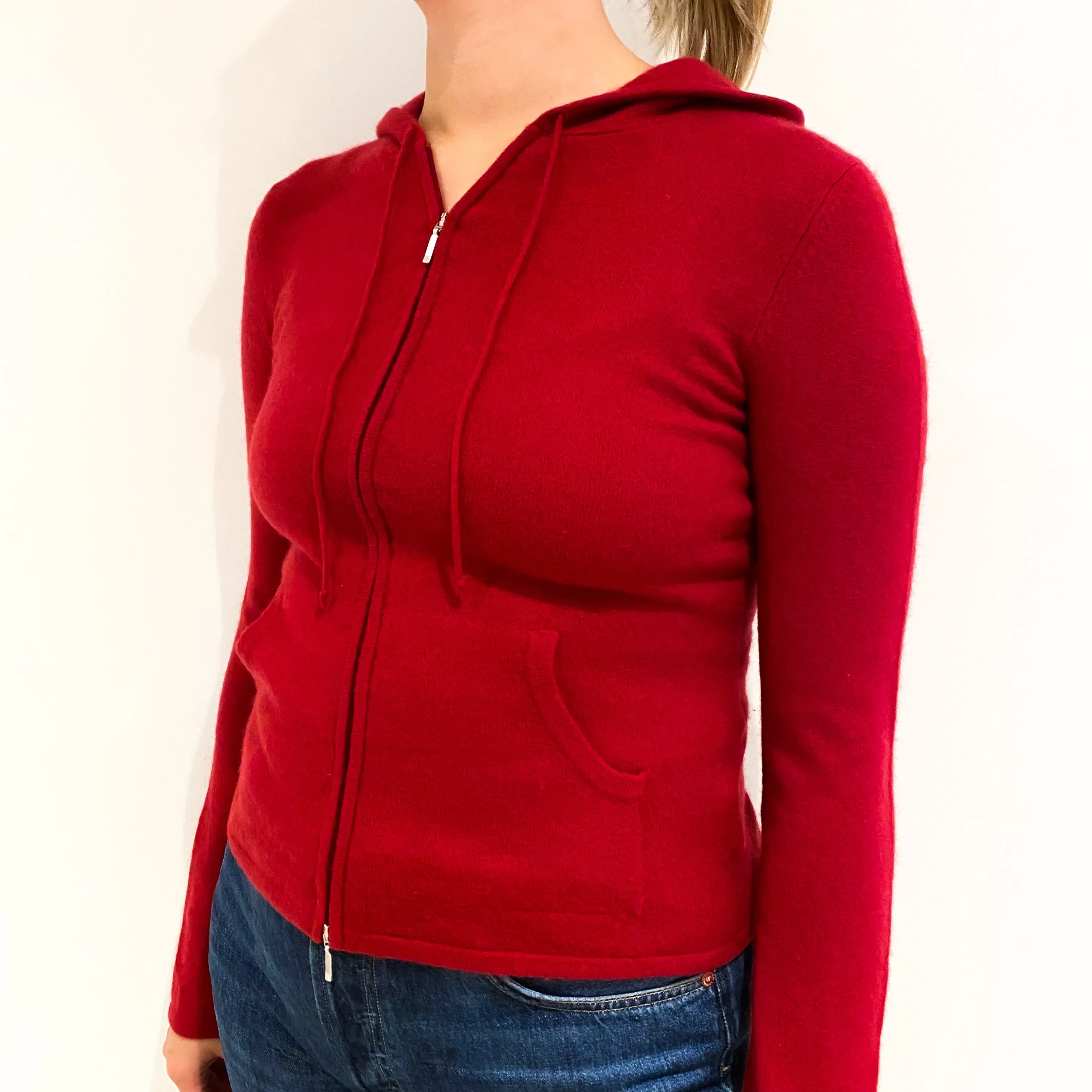 Post Box Red Cashmere Zip Up Hoodie Small