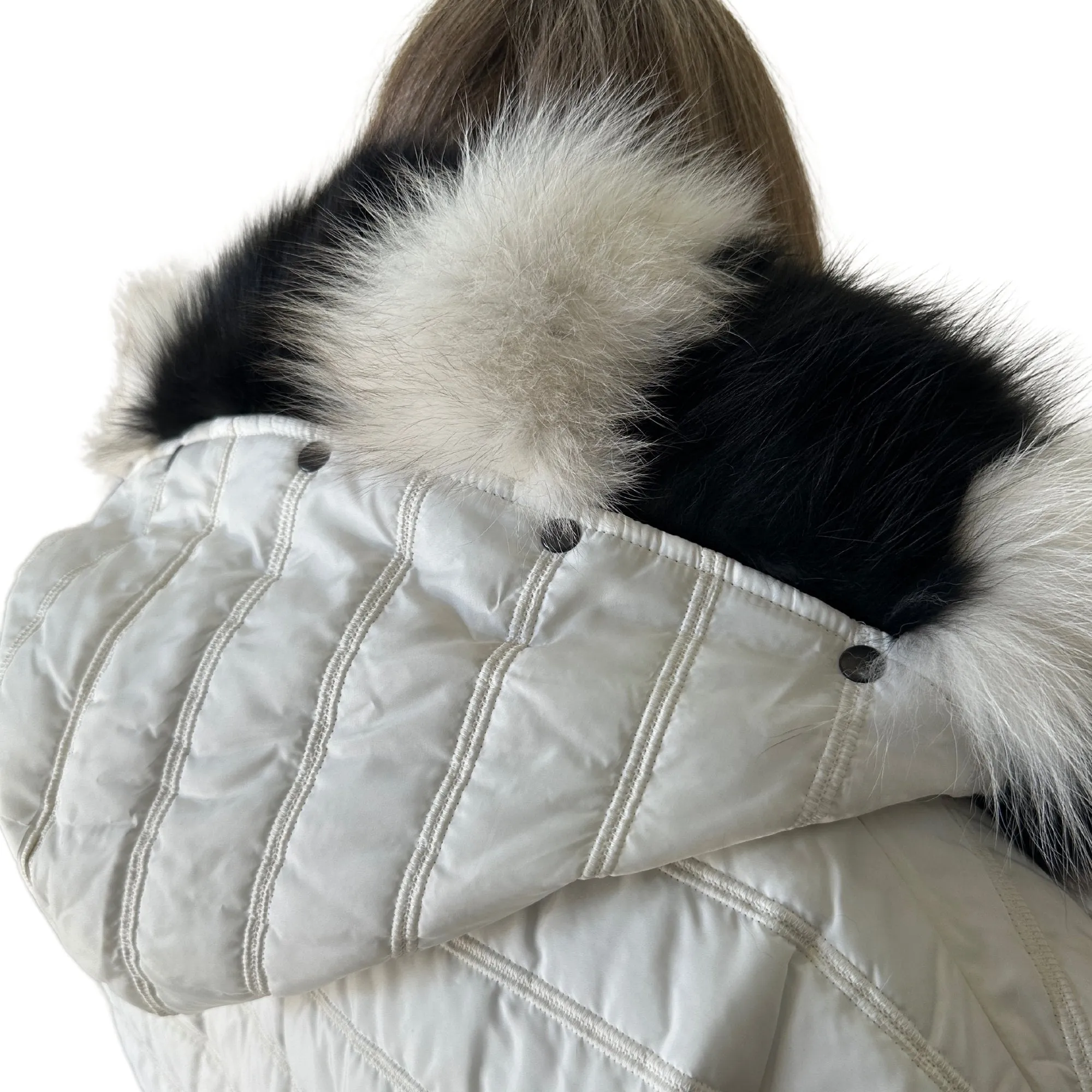 Puffer Ivory Black Quilted Double-Sided Long Coat Vest Cape with Hood - Stylish and Warm Women's Outerwear Plus size