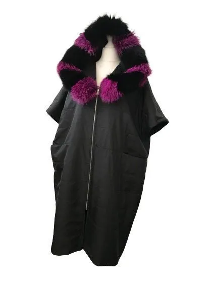 Puffer Quilted Raincoat Women’s  double-sided coat with hood Detachable fox fur collar Oversize