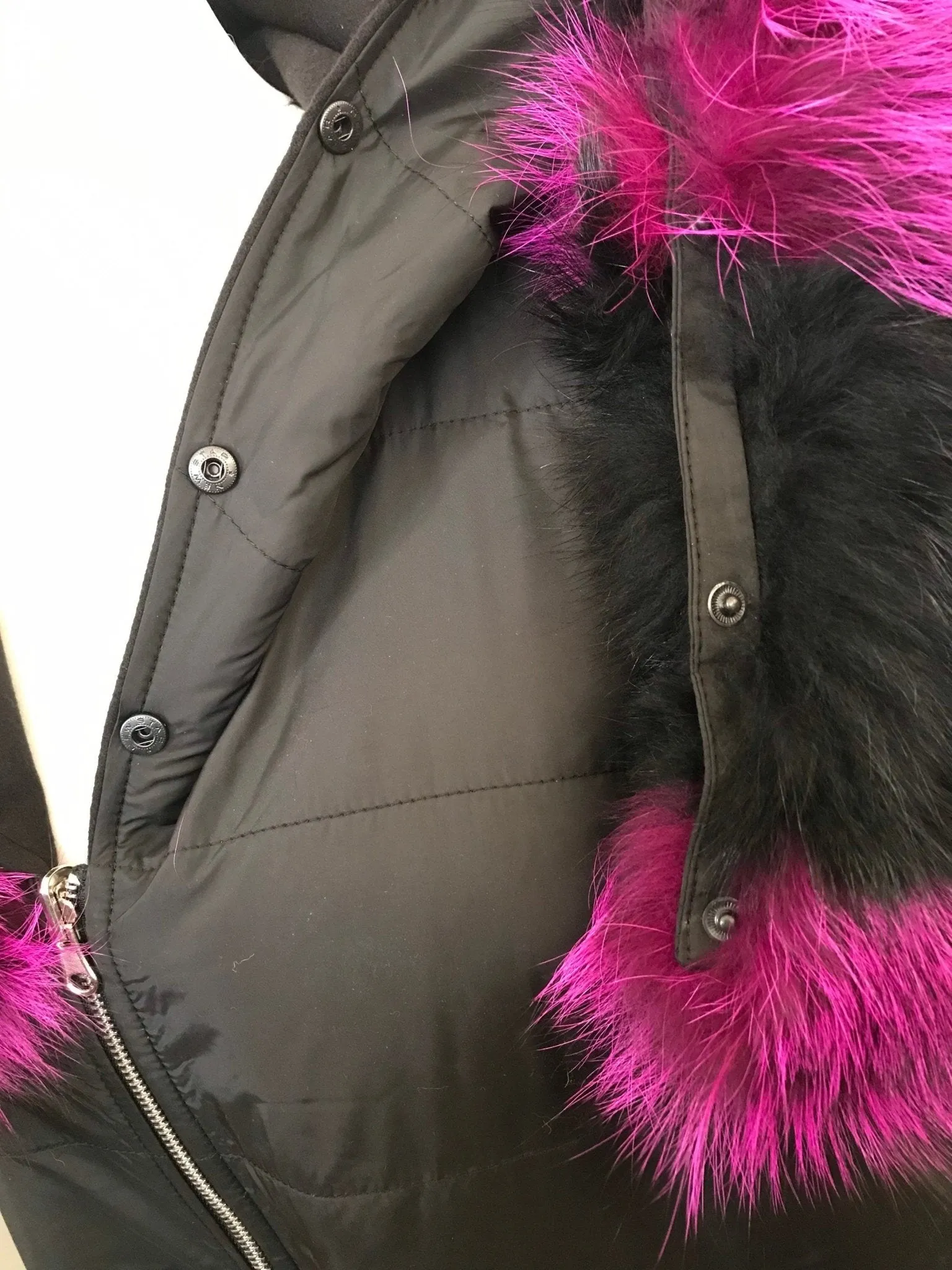 Puffer Quilted Raincoat Women’s  double-sided coat with hood Detachable fox fur collar Oversize