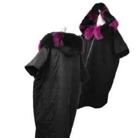 Puffer Quilted Raincoat Women’s  double-sided coat with hood Detachable fox fur collar Oversize