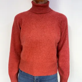 Punch Pink Heavy Knit Cashmere Polo Neck Jumper Medium