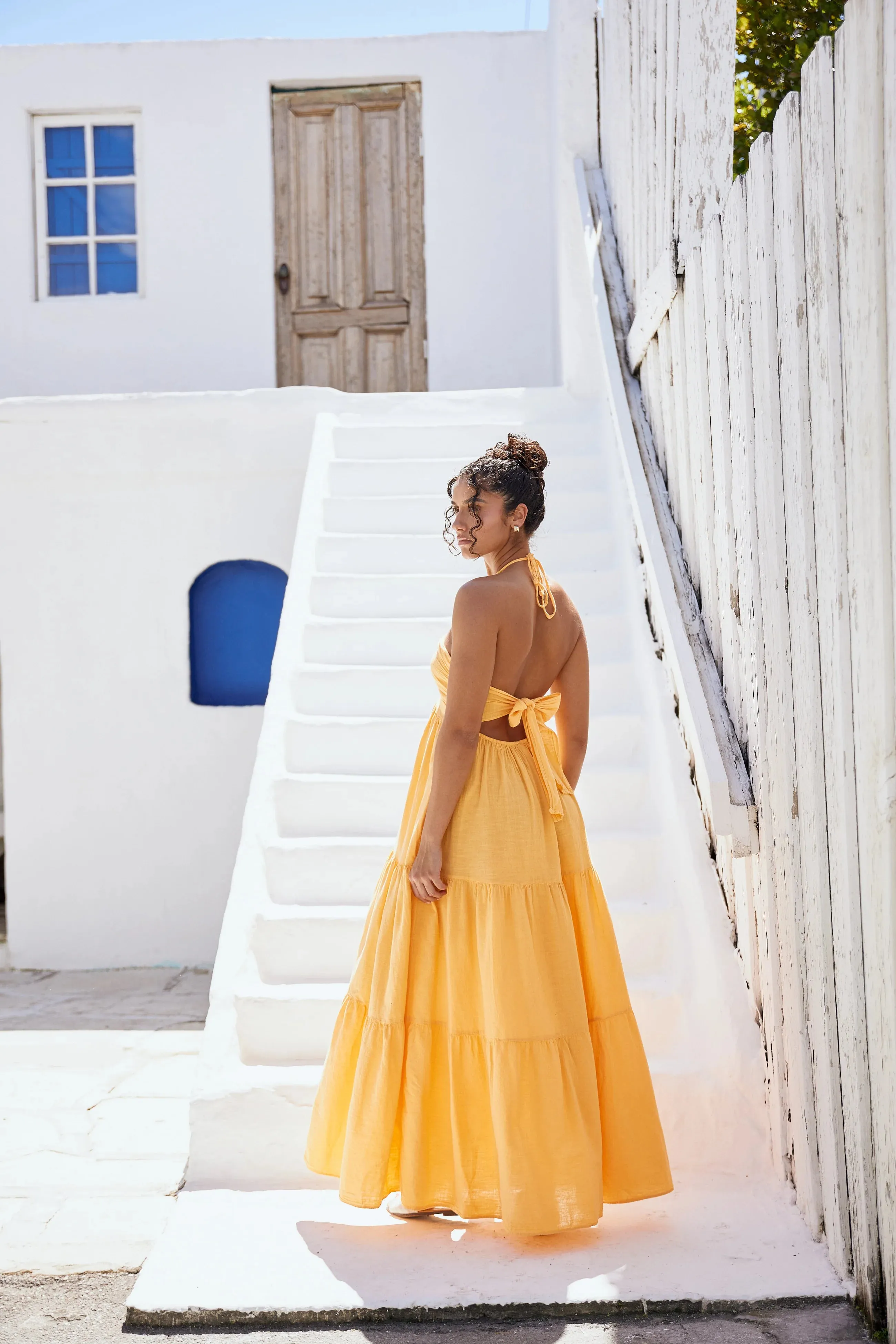"The Ocean City" Tangerine Halter Flowy Maxi Dress