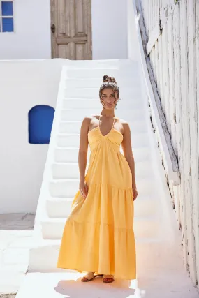 "The Ocean City" Tangerine Halter Flowy Maxi Dress