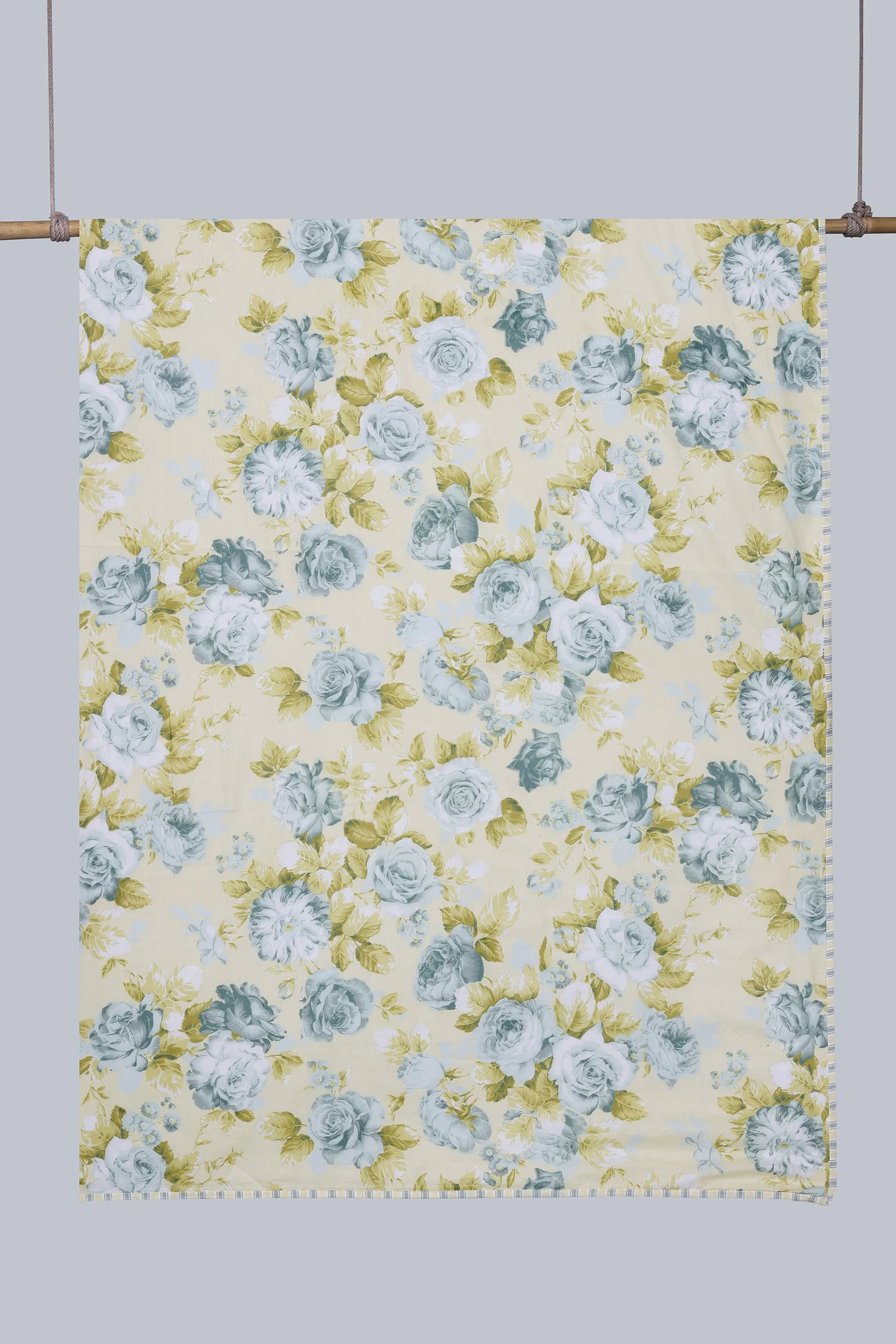 Rose Print Pale Yellow Reversible Cotton Muslin Dohar