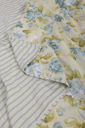 Rose Print Pale Yellow Reversible Cotton Muslin Dohar