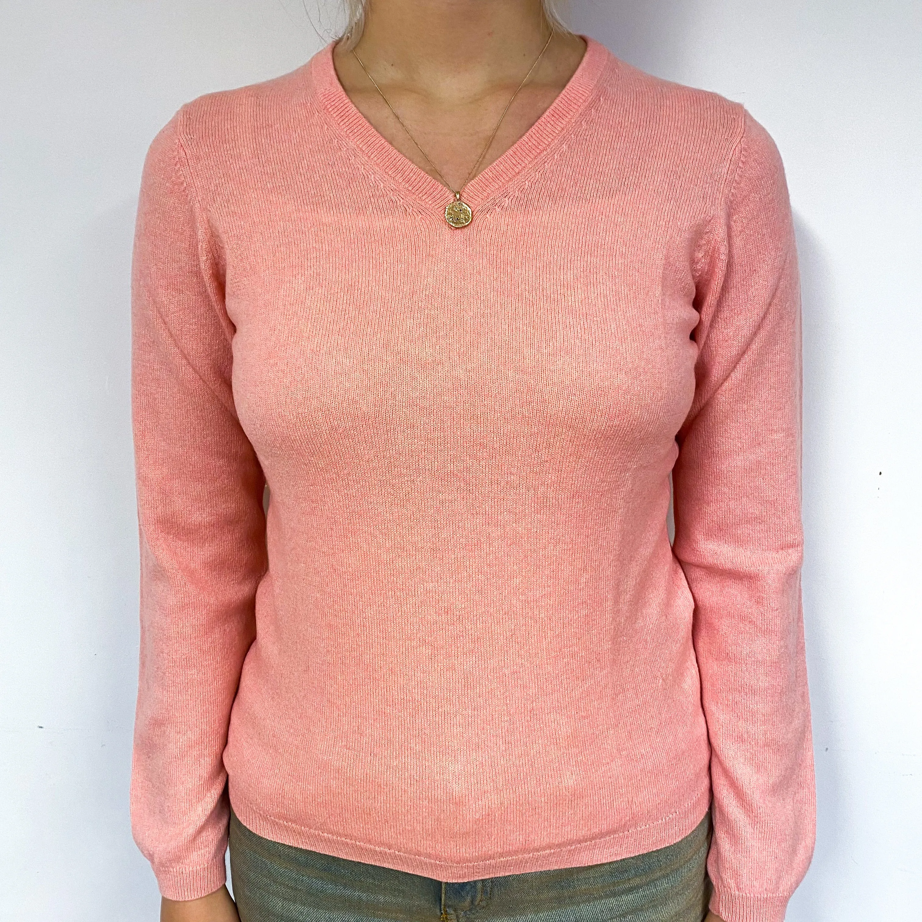 Salmon Pink V Neck Jumper Small
