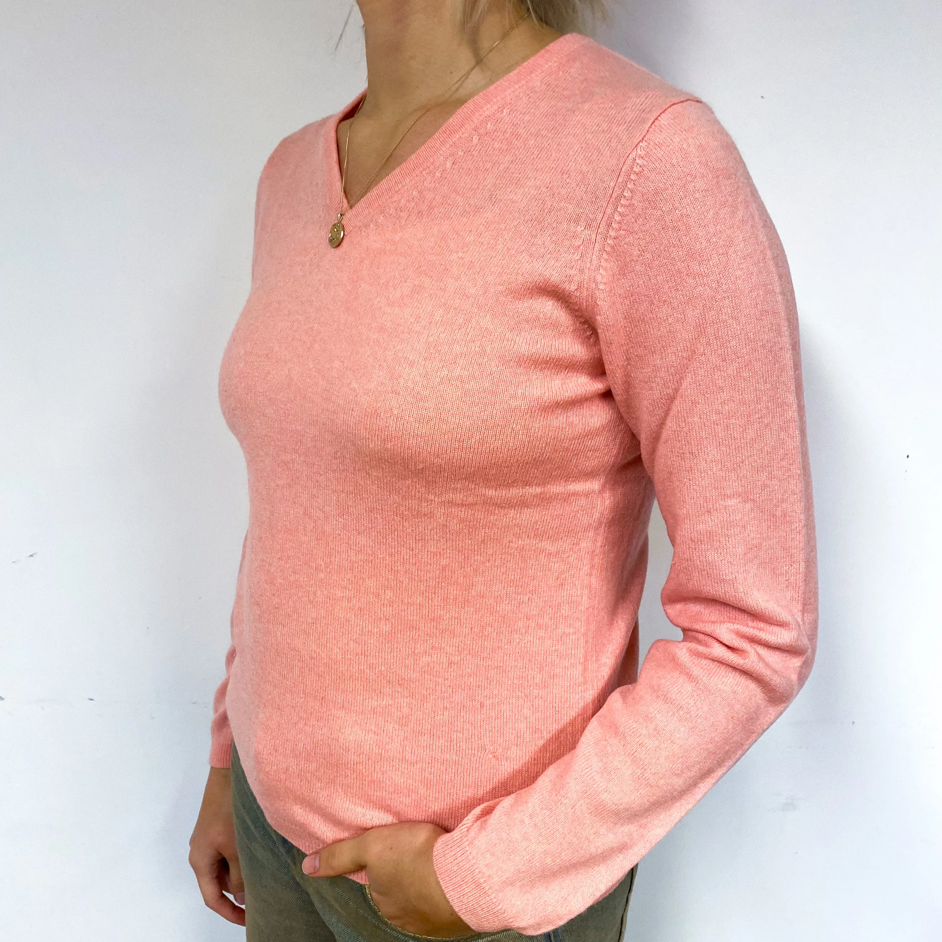 Salmon Pink V Neck Jumper Small