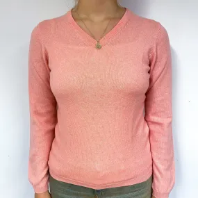 Salmon Pink V Neck Jumper Small