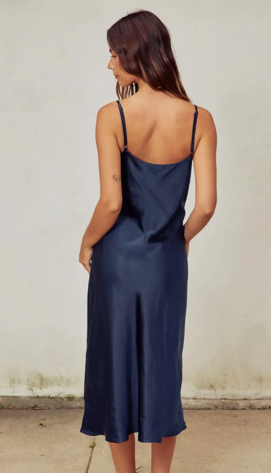 Satin Midi Slip Dress in Navy