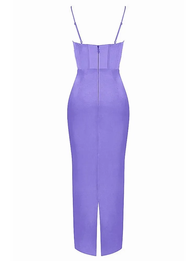 Satin V Neck Corset Solid Maxi Dress For Women
