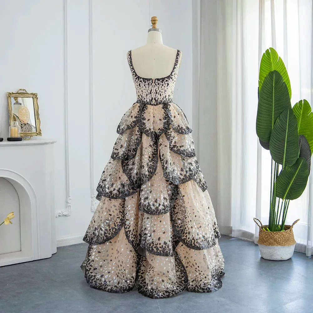 Sequin Butterfly Layered Gown