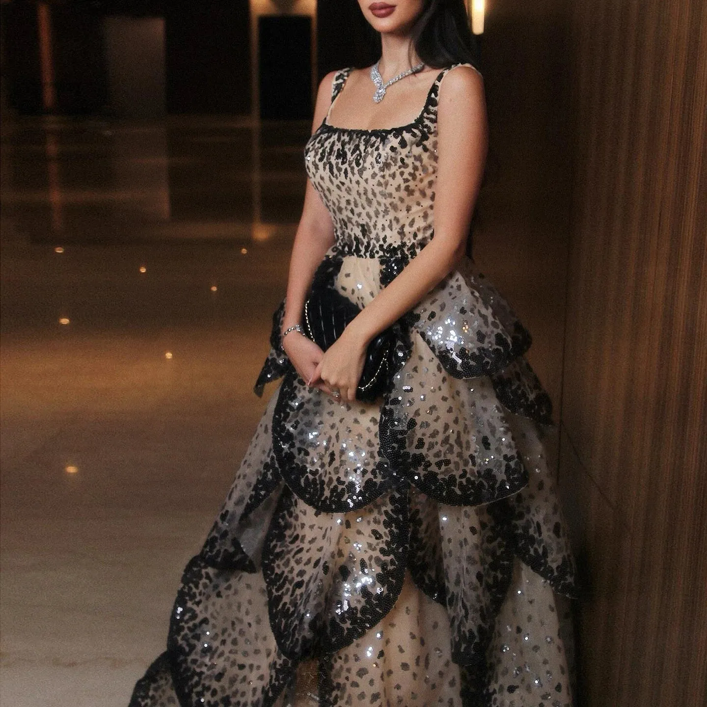 Sequin Butterfly Layered Gown
