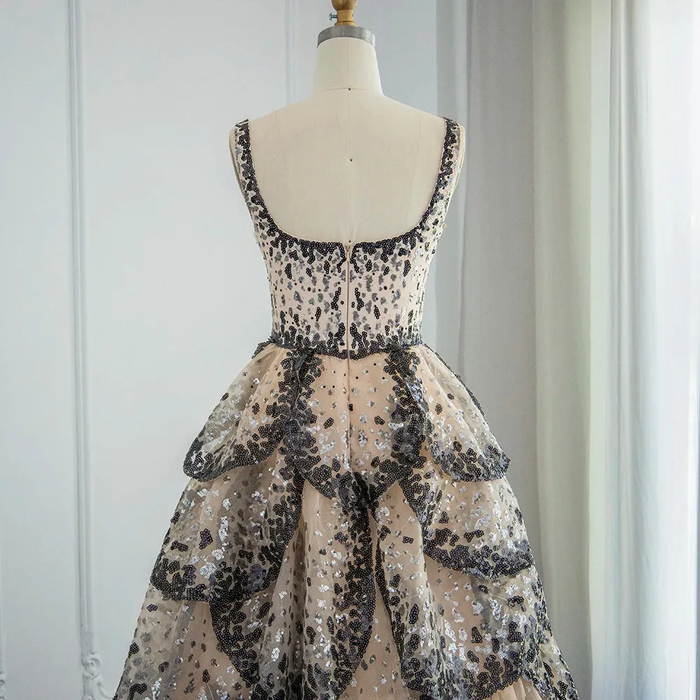 Sequin Butterfly Layered Gown