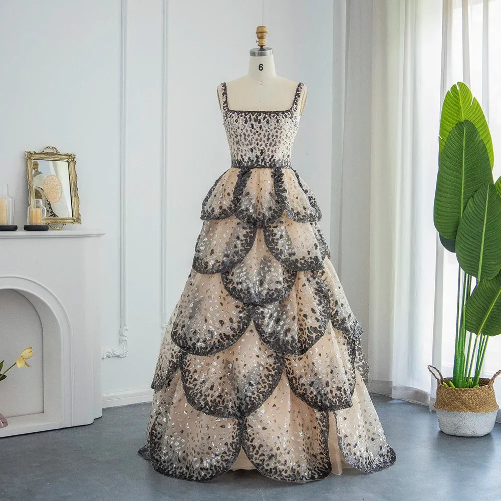 Sequin Butterfly Layered Gown
