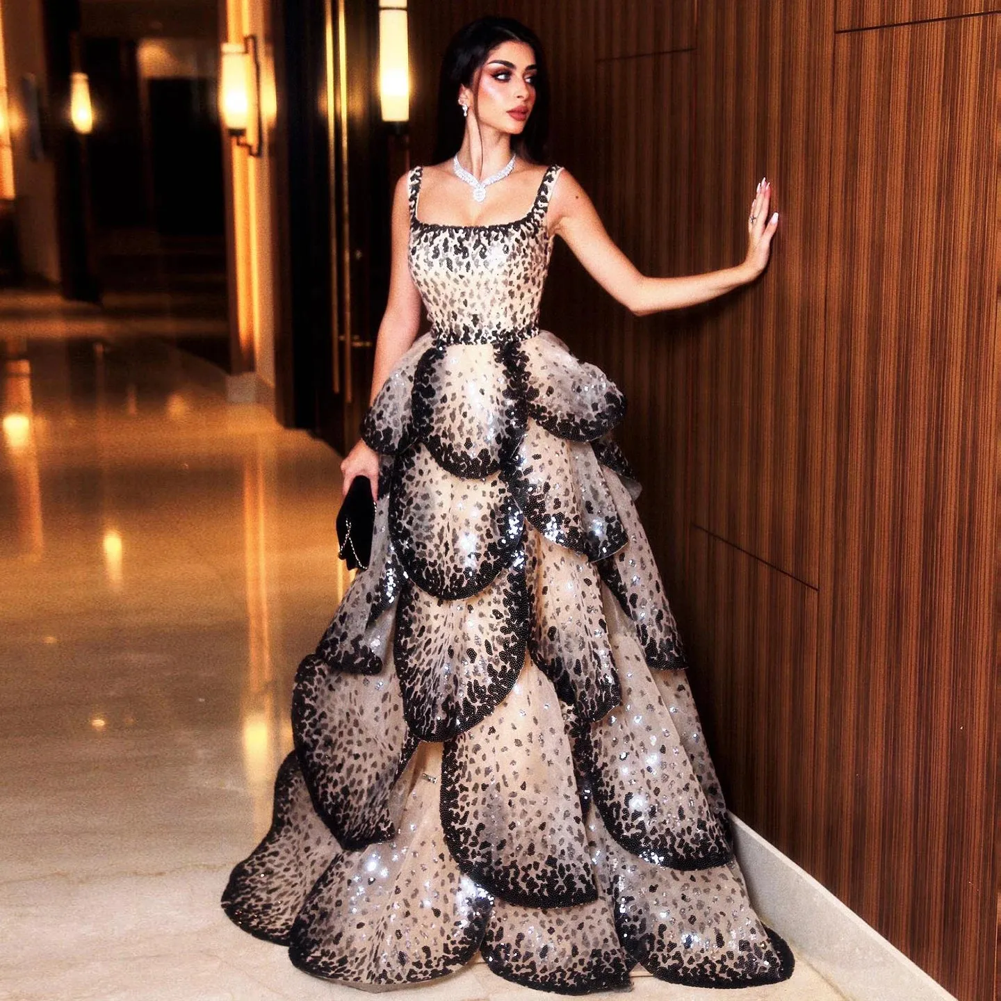 Sequin Butterfly Layered Gown