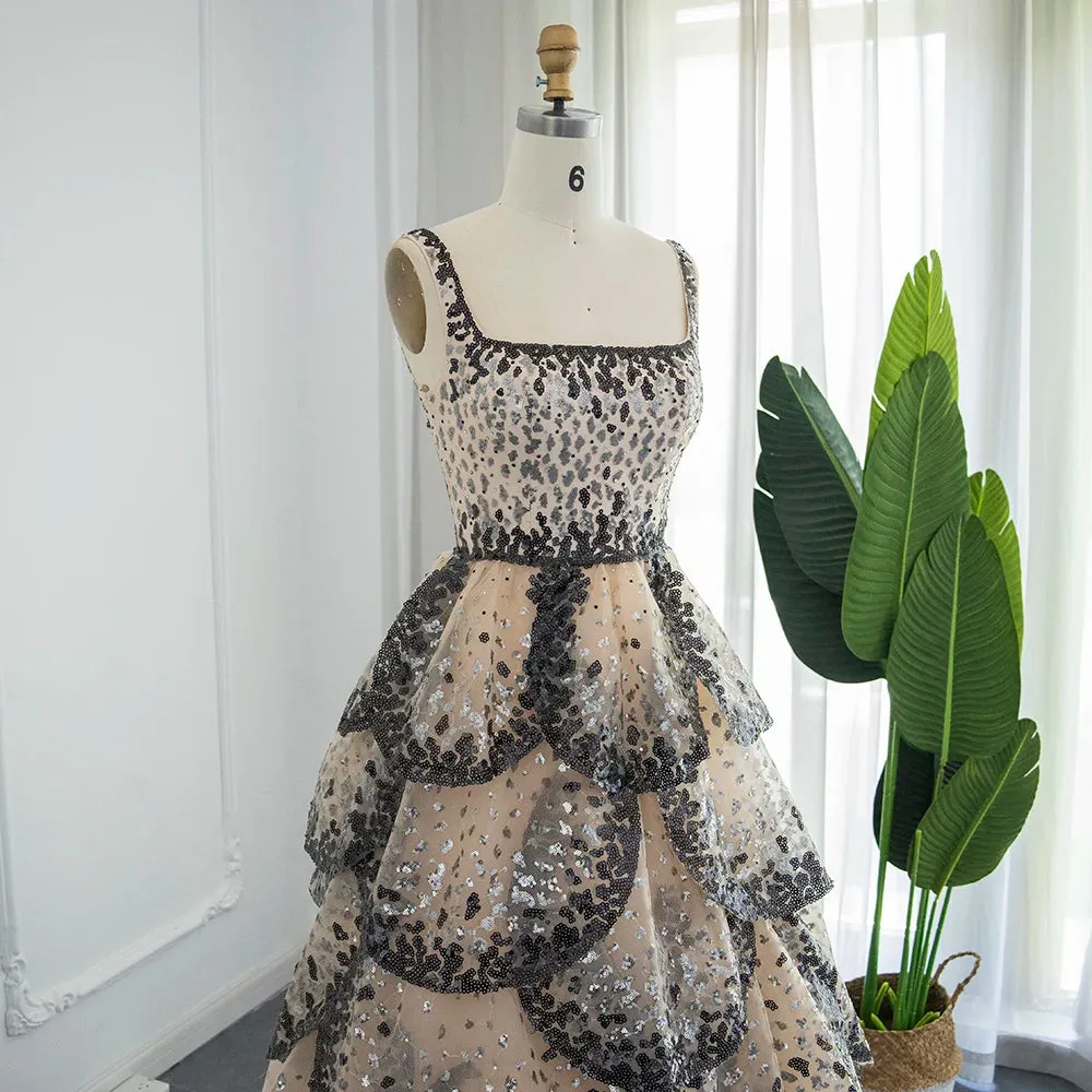 Sequin Butterfly Layered Gown