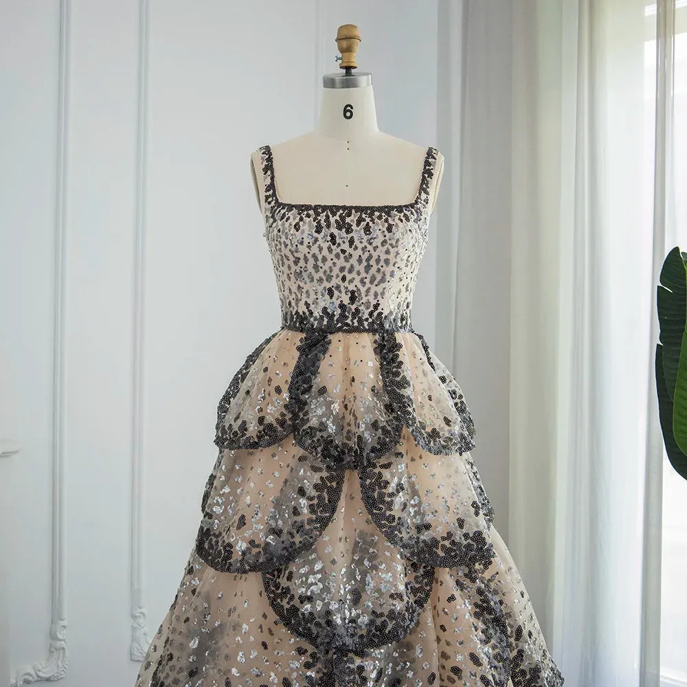 Sequin Butterfly Layered Gown