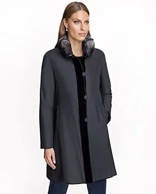 Sheared Mink Reversible Coat with Chinchilla Trim