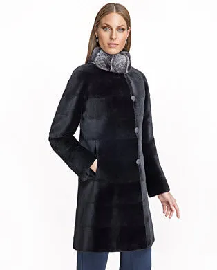 Sheared Mink Reversible Coat with Chinchilla Trim