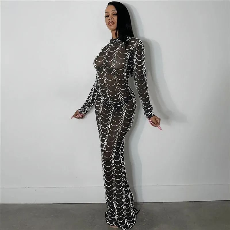 Sheer Rhinestone Dress