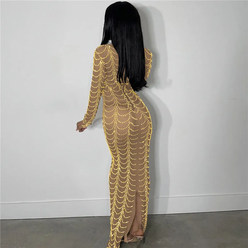 Sheer Rhinestone Dress