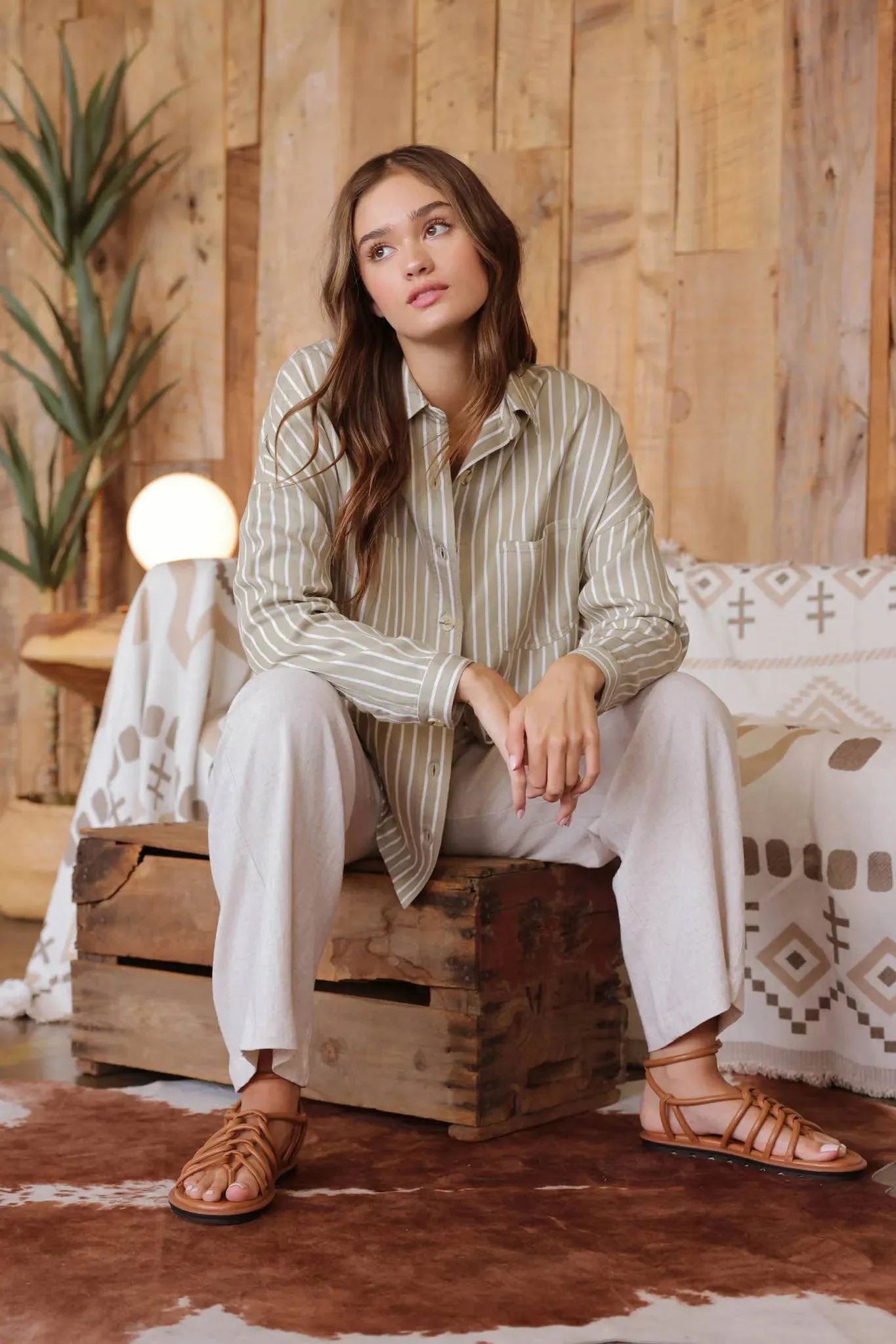 Stripe Collared Button Down Shacket