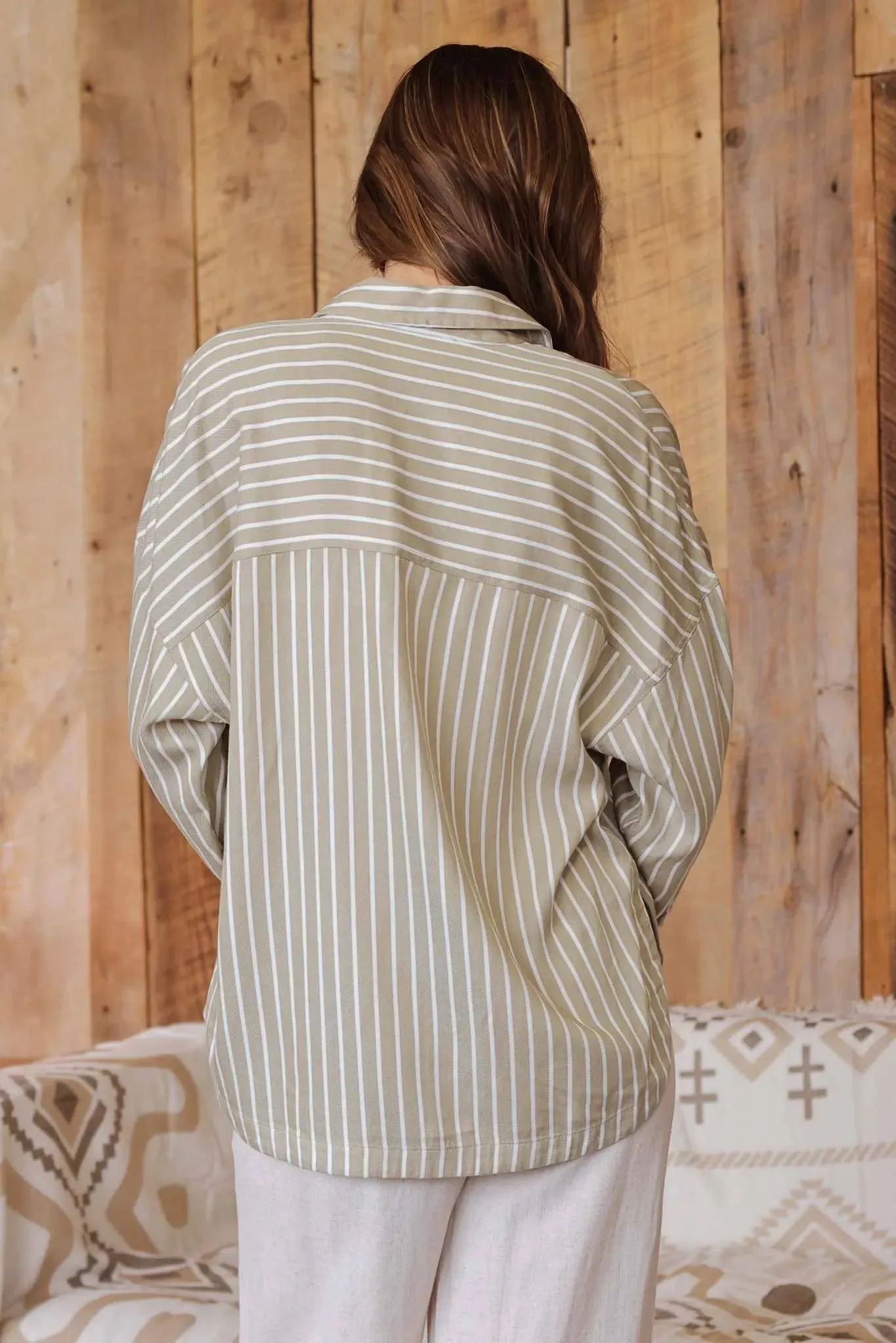 Stripe Collared Button Down Shacket
