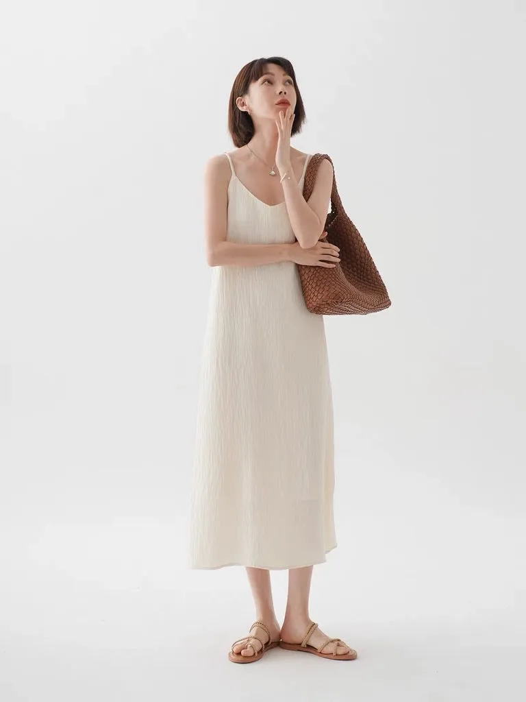Textured Cami Midi Slip Dress in Silver