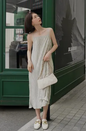 Textured Cami Midi Slip Dress in Silver