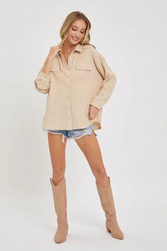 Thermal Button Down Shirt - Taupe