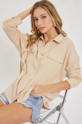 Thermal Button Down Shirt - Taupe