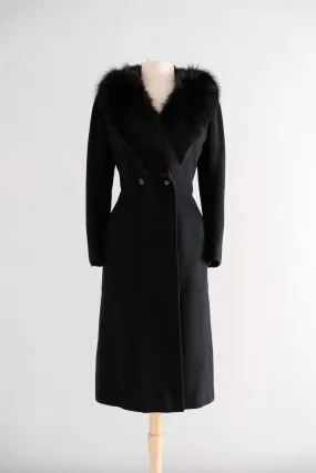 Vintage 1980’s Black Cashmere Coat with Fox Fur Collar / ML