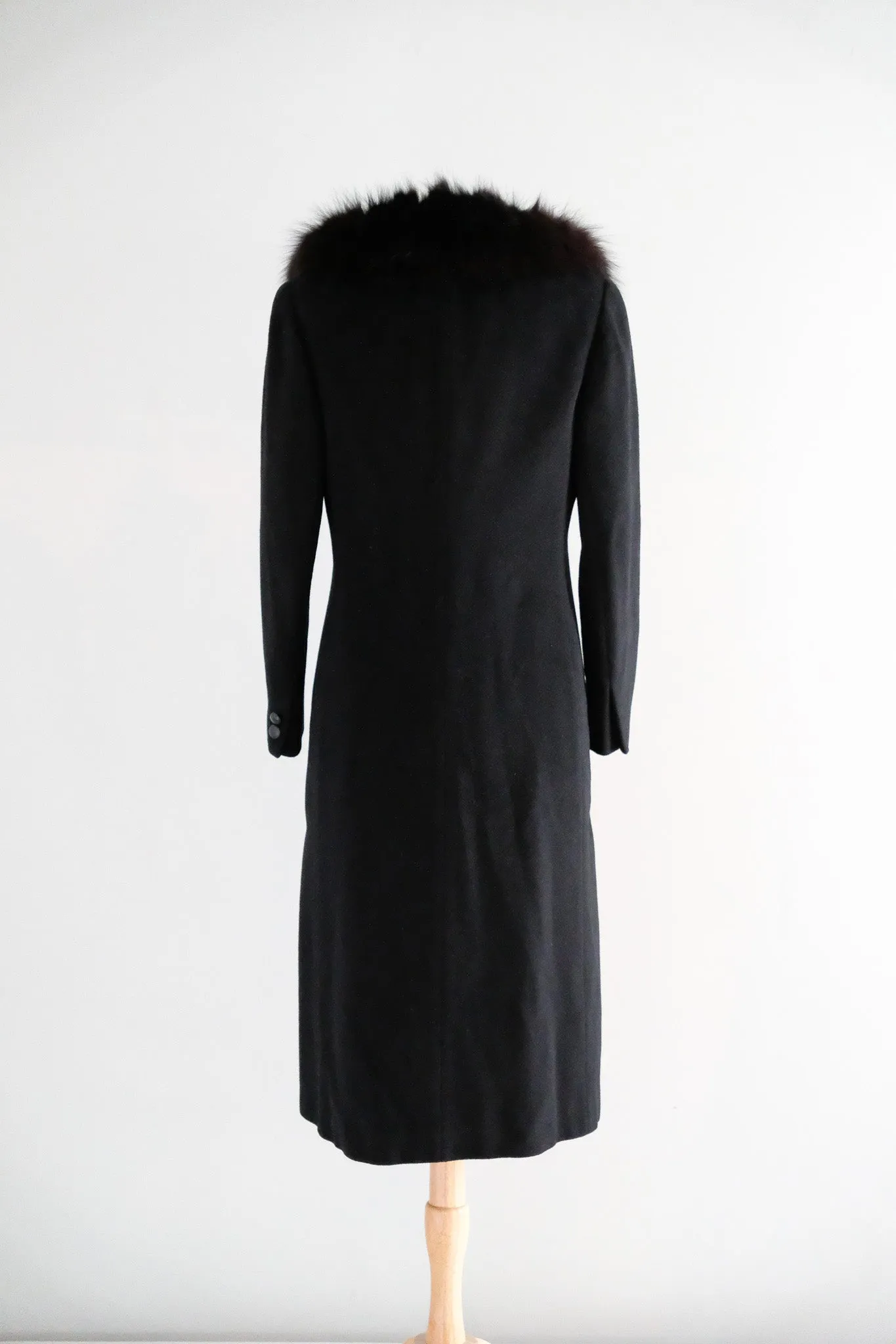 Vintage 1980’s Black Cashmere Coat with Fox Fur Collar / ML