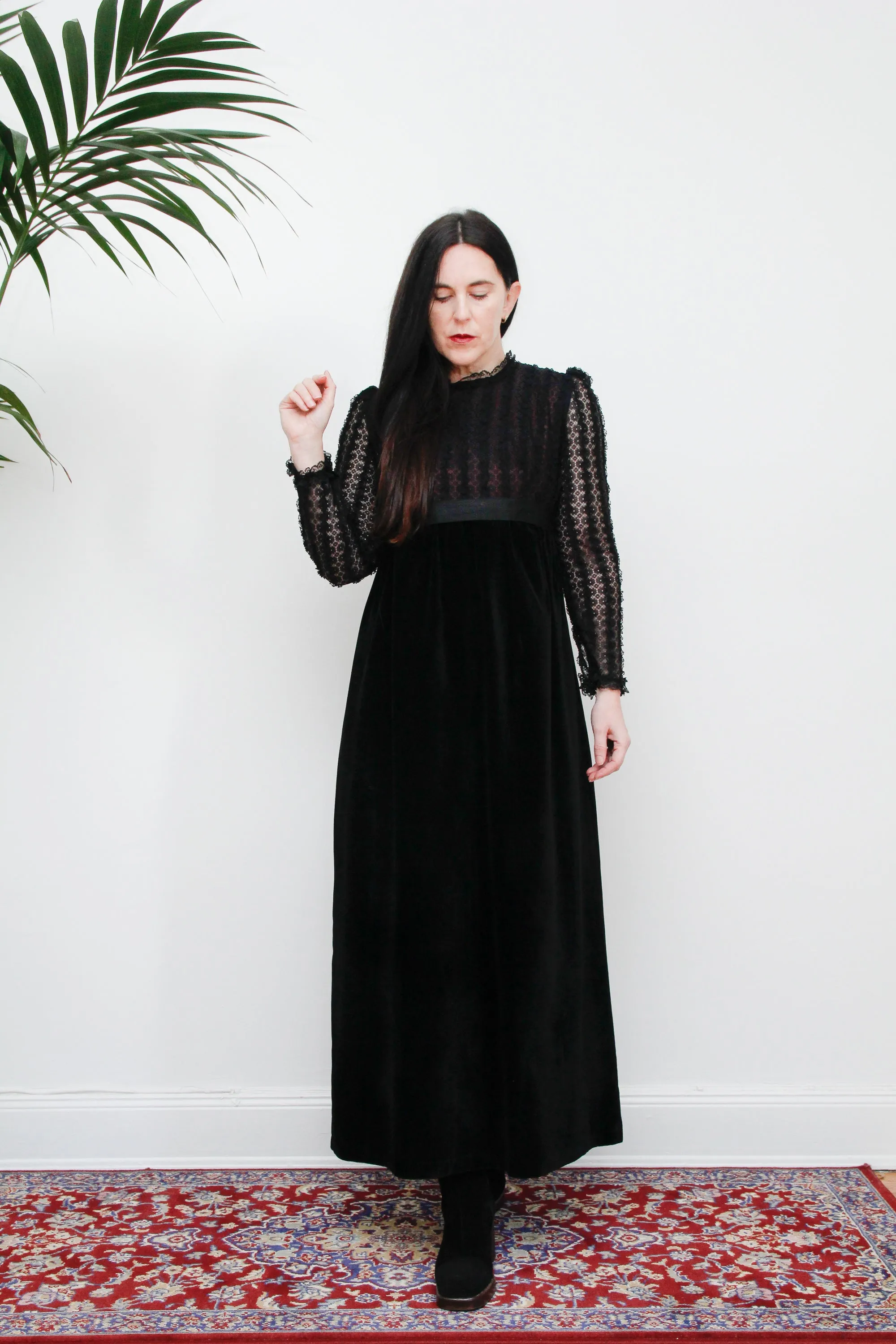 Vintage Angela Gore Velvet Lace Maxi Dress